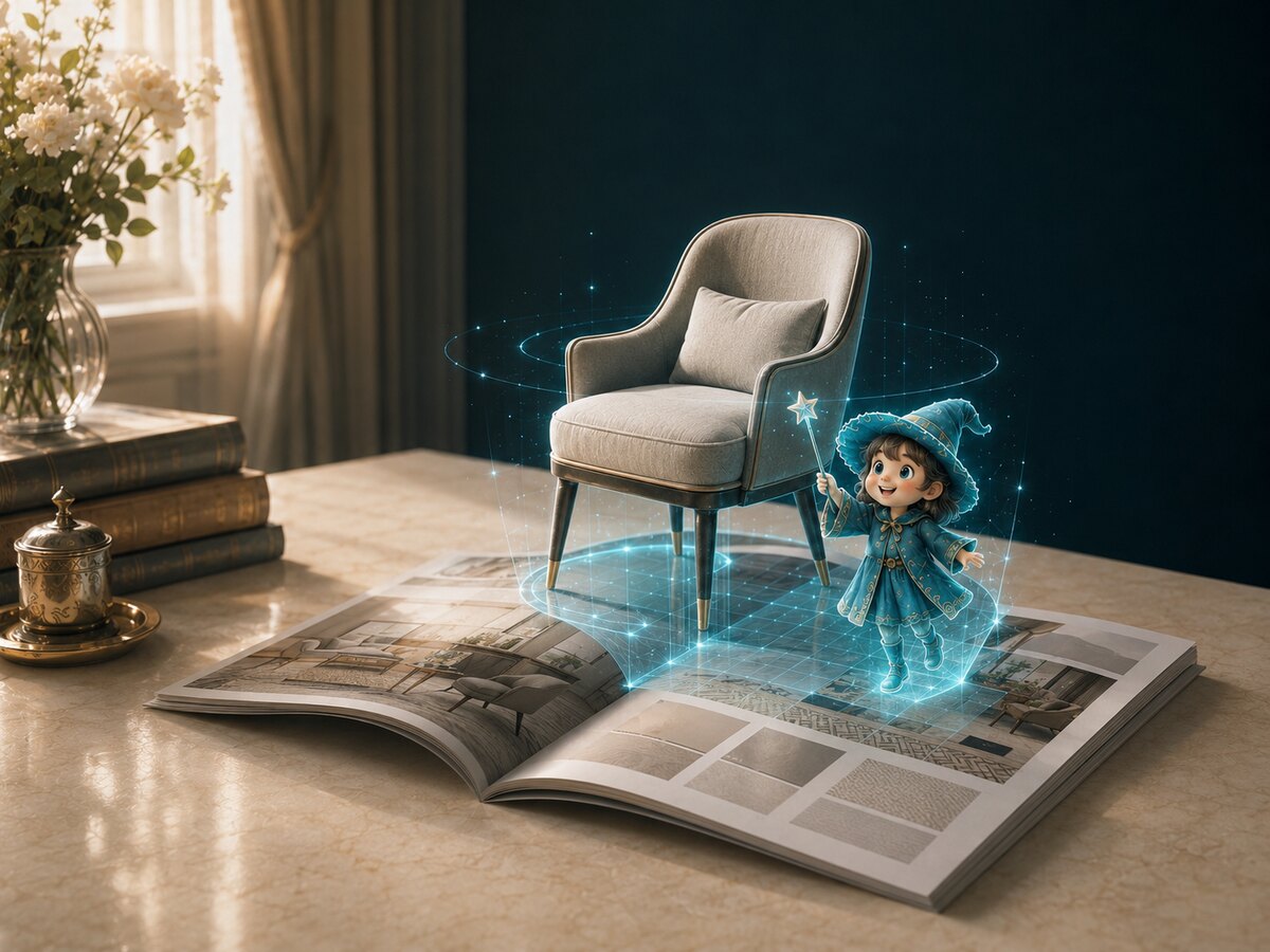 印刷物から3Dキャラクターが現れるイメージ